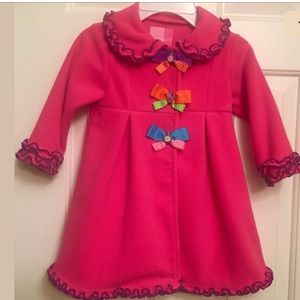 Good Lad Girls Fleece Coat In Fuchsia Ruffled Trim